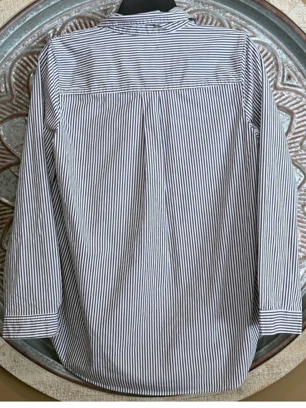 J. Crew Cotton Dark Navy & White Vertical Pinstripe V-Neck Dress Shirt - Picture 3 of 3